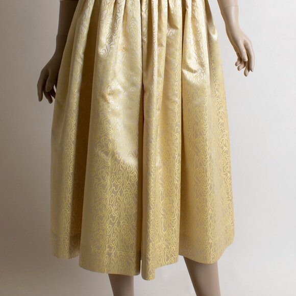Vintage 1950s Gold Satin Squiggle Rose Cocktail Party Dress Holiday Golden 50s S - Picture 6 of 10